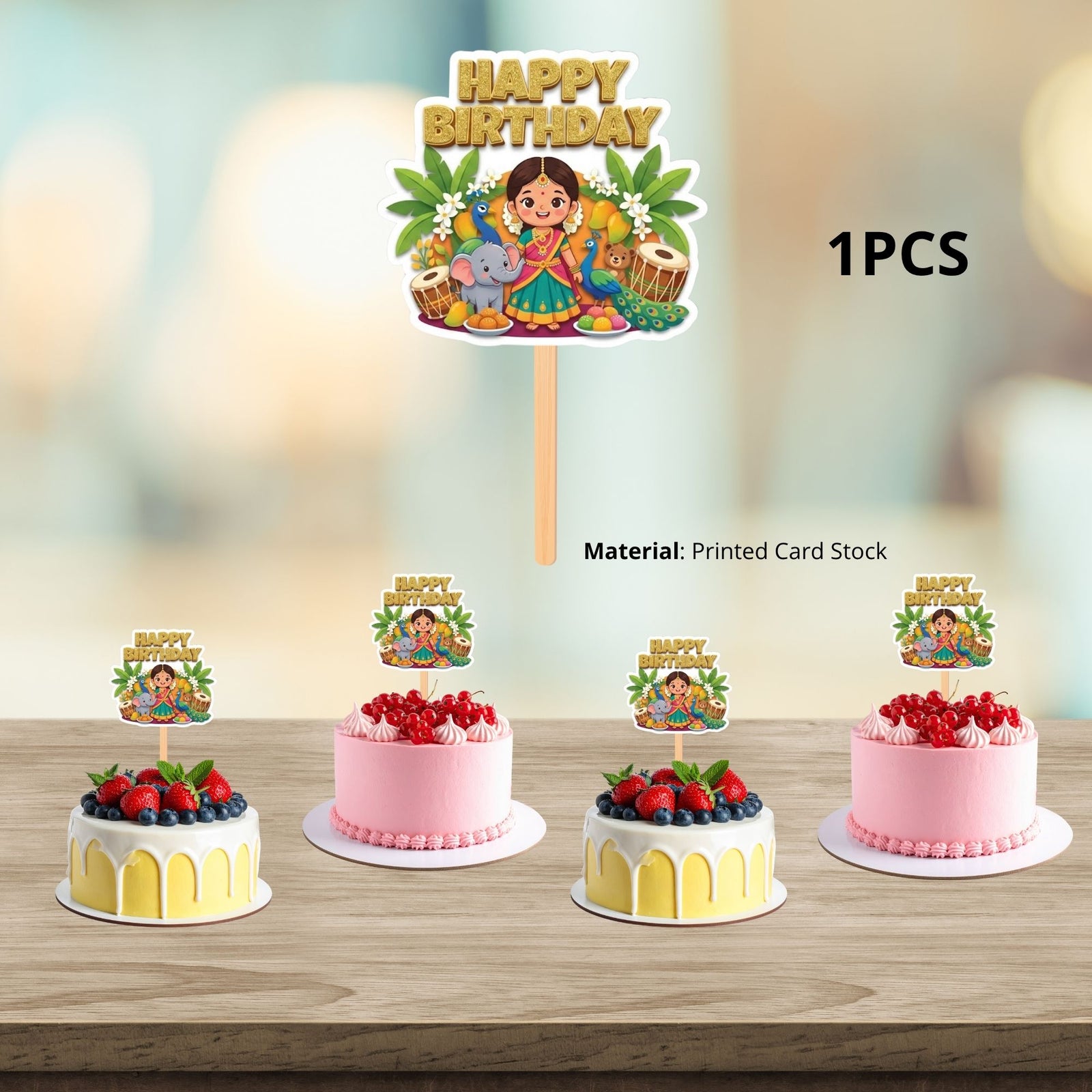 Festival Birthday Cake Topper for Kids | Premium 300 GSM Cardstock | Cute Cartoon Party Decoration | Cake Decoration Topper for Birthday Party Supplies