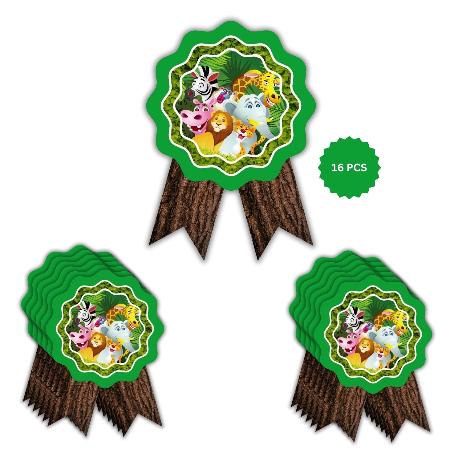 Jungle Theme Birthday Badges for Kids – 4x3 Inch 250gsm Cardstock with Pin | PartyDecor Mall