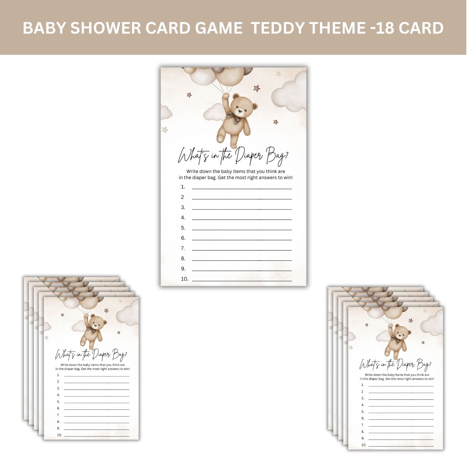 Baby Shower Games Card Pack - 18 High-Quality 300 gsm Cards for Fun & Exciting Celebration(What's In The Diaper Bag?)