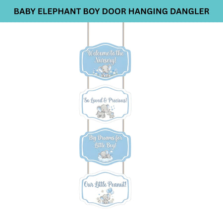 Baby Elephant Boy Door/Wall Hanging Dangler- (42 Inches/250 GSM Cardstock/Blue& White/6Pcs)