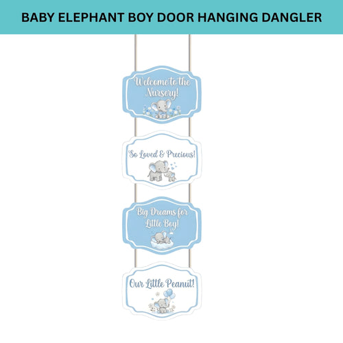 Load image into Gallery viewer, Baby Elephant Boy Door/Wall Hanging Dangler- (42 Inches/250 GSM Cardstock/Blue&amp; White/6Pcs)
