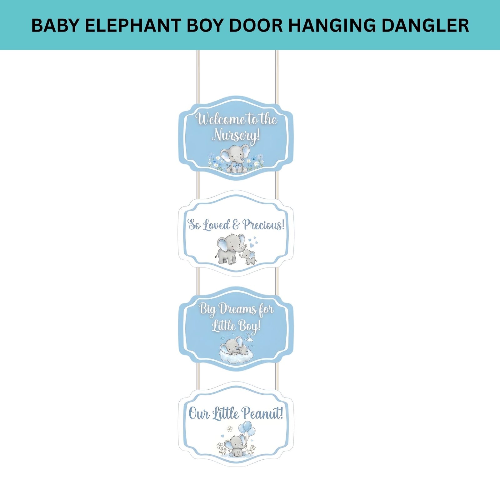 Baby Elephant Boy Door/Wall Hanging Dangler- (42 Inches/250 GSM Cardstock/Blue& White/6Pcs)