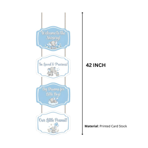 Load image into Gallery viewer, Baby Elephant Boy Door/Wall Hanging Dangler- (42 Inches/250 GSM Cardstock/Blue&amp; White/6Pcs)
