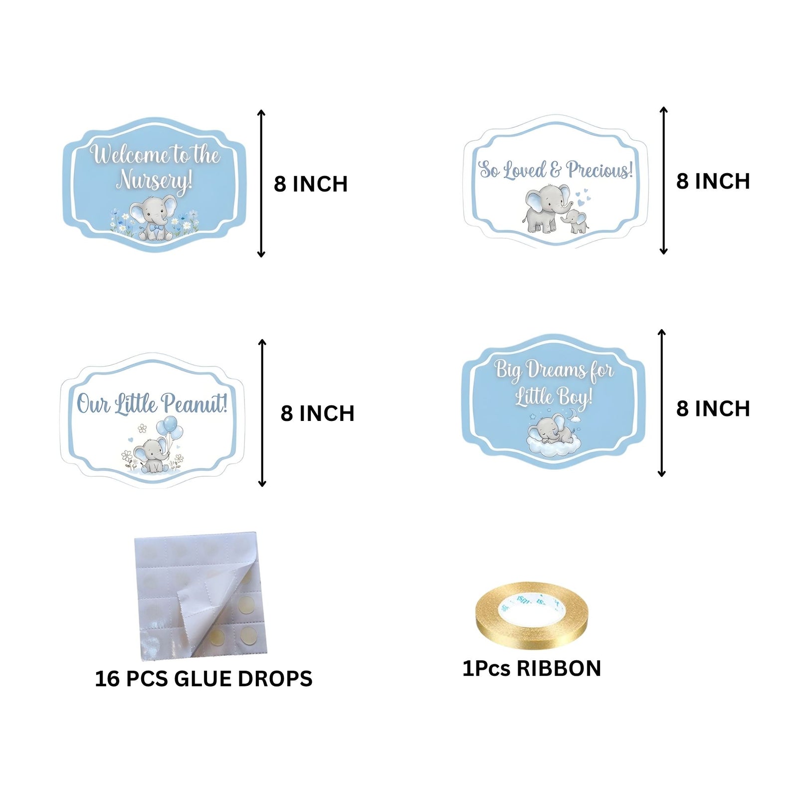 Baby Elephant Boy Door/Wall Hanging Dangler- (42 Inches/250 GSM Cardstock/Blue& White/6Pcs)