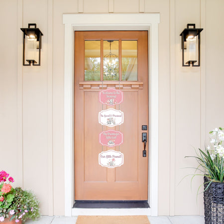 Welcome Baby Elephant Girl Door/Wall Hanging Dangler- (42 Inches/250 GSM Cardstock/Pink & Blue/6Pcs)