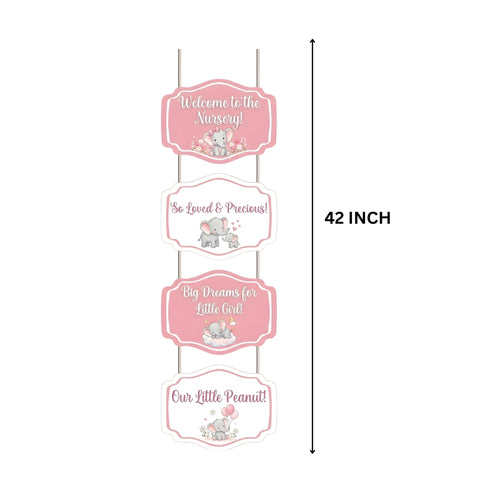 Load image into Gallery viewer, Baby Elephant Girl Door/Wall Hanging Dangler- (42 Inches/250 GSM Cardstock/Pink &amp; White/6Pcs)
