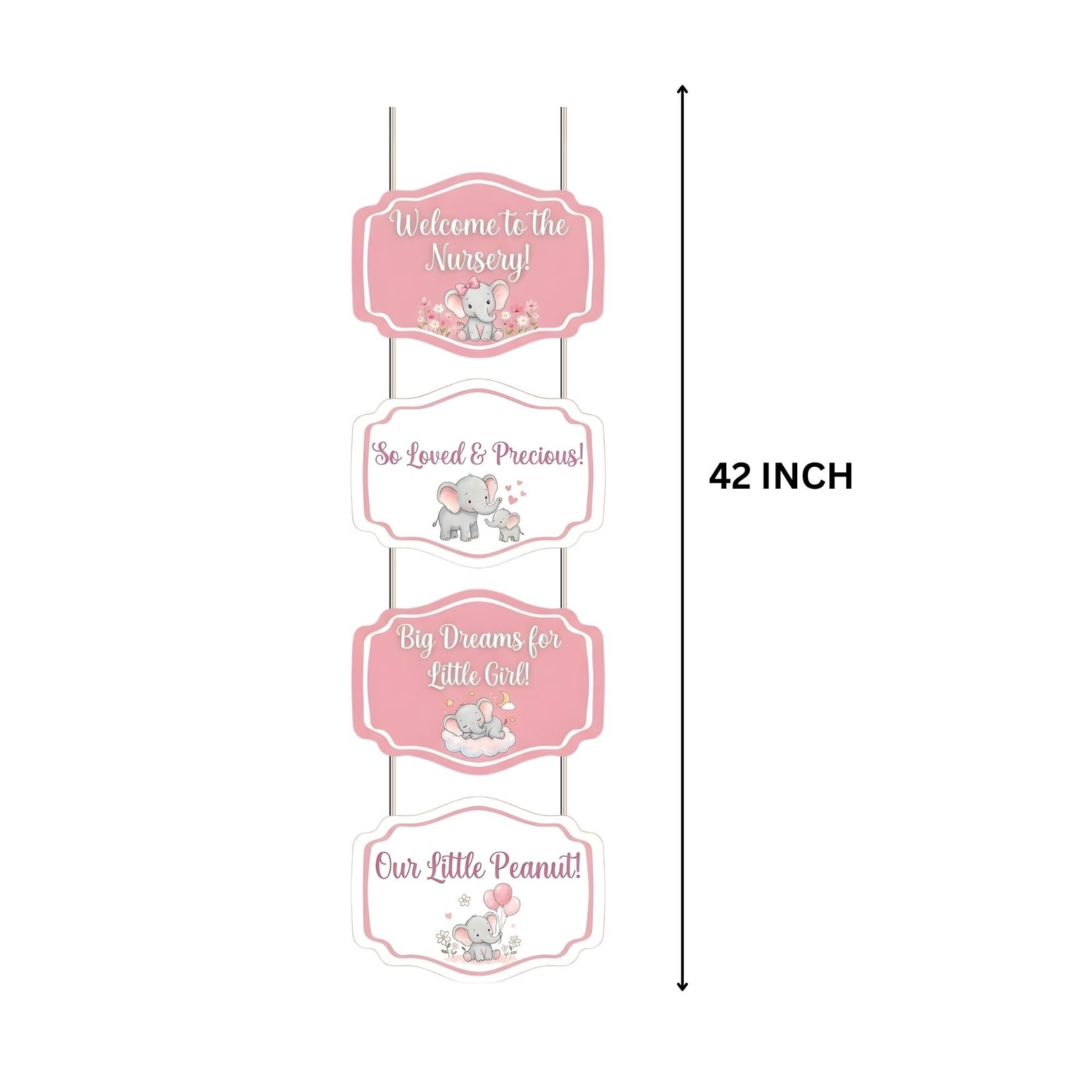 Welcome Baby Elephant Girl Door/Wall Hanging Dangler- (42 Inches/250 GSM Cardstock/Pink & Blue/6Pcs)