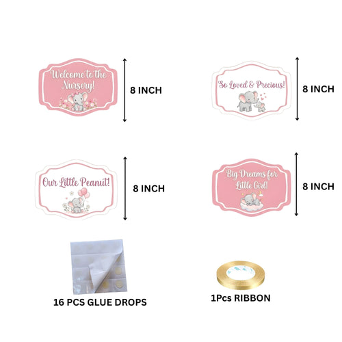 Load image into Gallery viewer, Baby Elephant Girl Door/Wall Hanging Dangler- (42 Inches/250 GSM Cardstock/Pink &amp; White/6Pcs)
