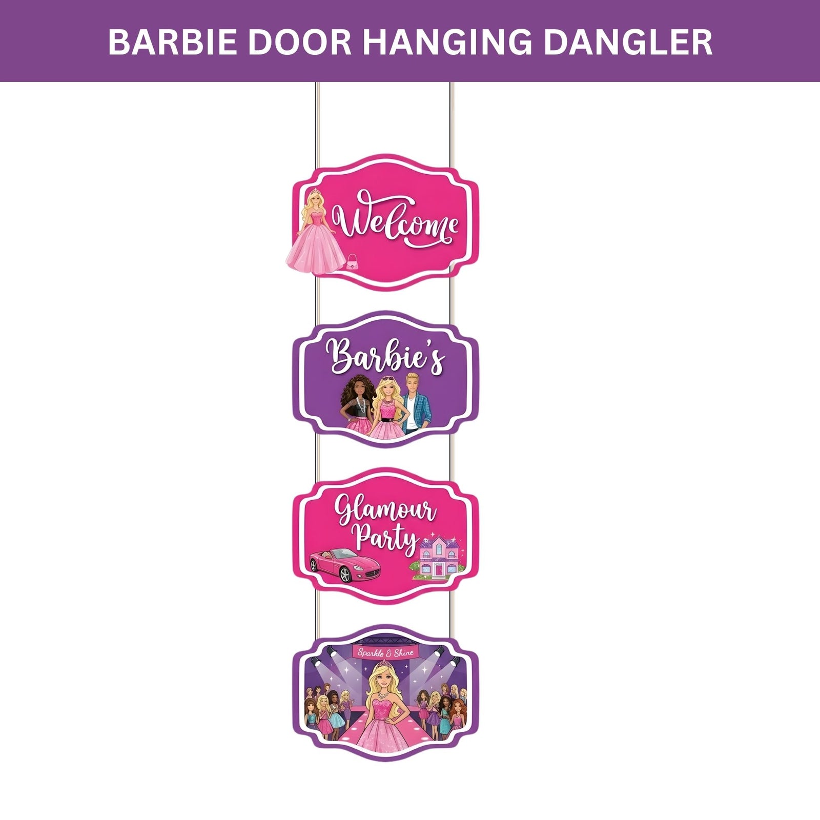 Barbie Door/Wall Hanging Dangler- (42 Inches/250 GSM Cardstock/Pink & Purple/6Pcs)