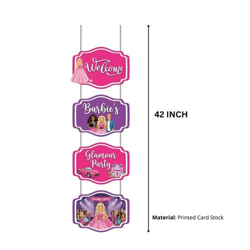 Load image into Gallery viewer, Barbie Door/Wall Hanging Dangler- (42 Inches/250 GSM Cardstock/Pink &amp; Purple/6Pcs)

