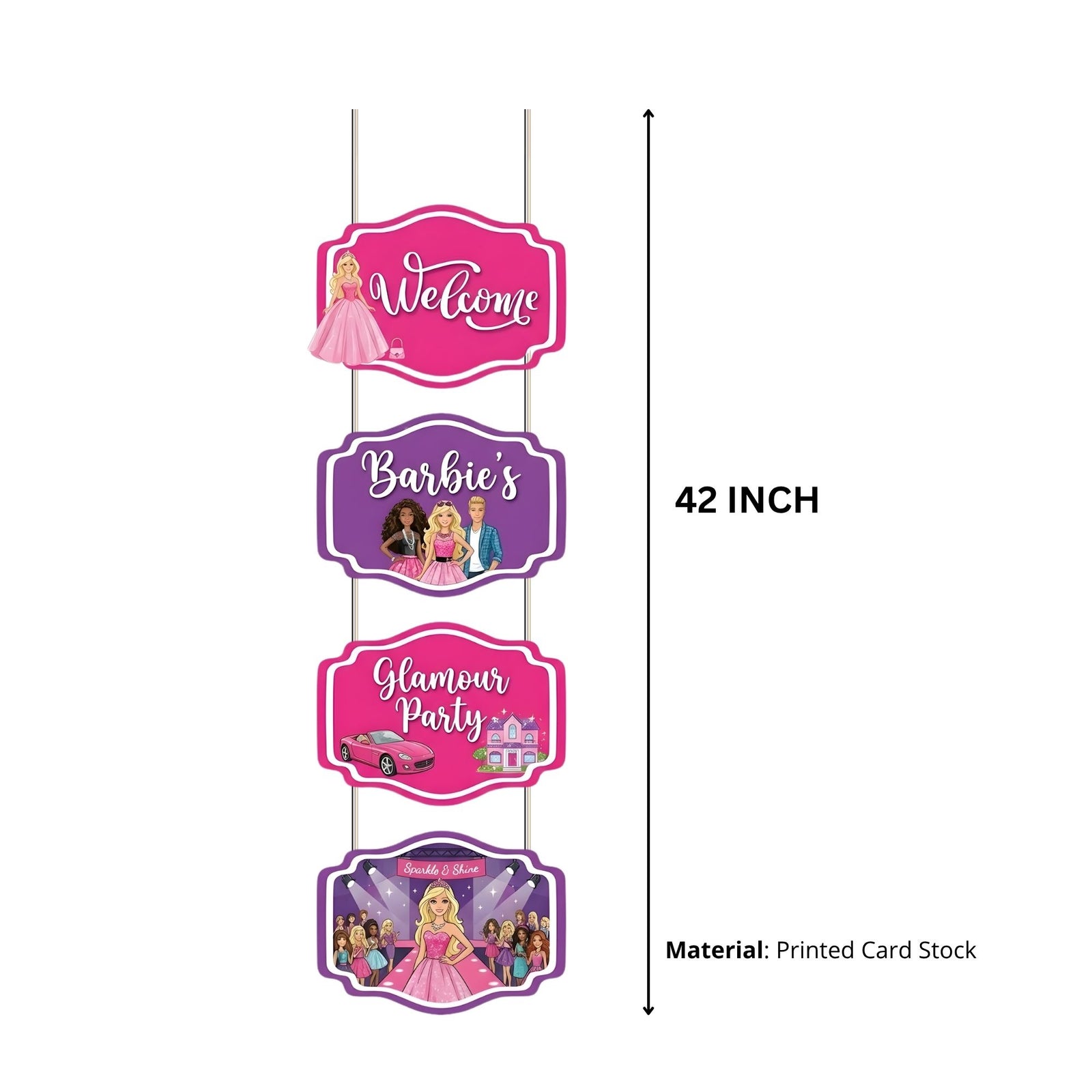 Barbie Door/Wall Hanging Dangler- (42 Inches/250 GSM Cardstock/Pink & Purple/6Pcs)