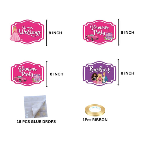 Load image into Gallery viewer, Barbie Door/Wall Hanging Dangler- (42 Inches/250 GSM Cardstock/Pink &amp; Purple/6Pcs)
