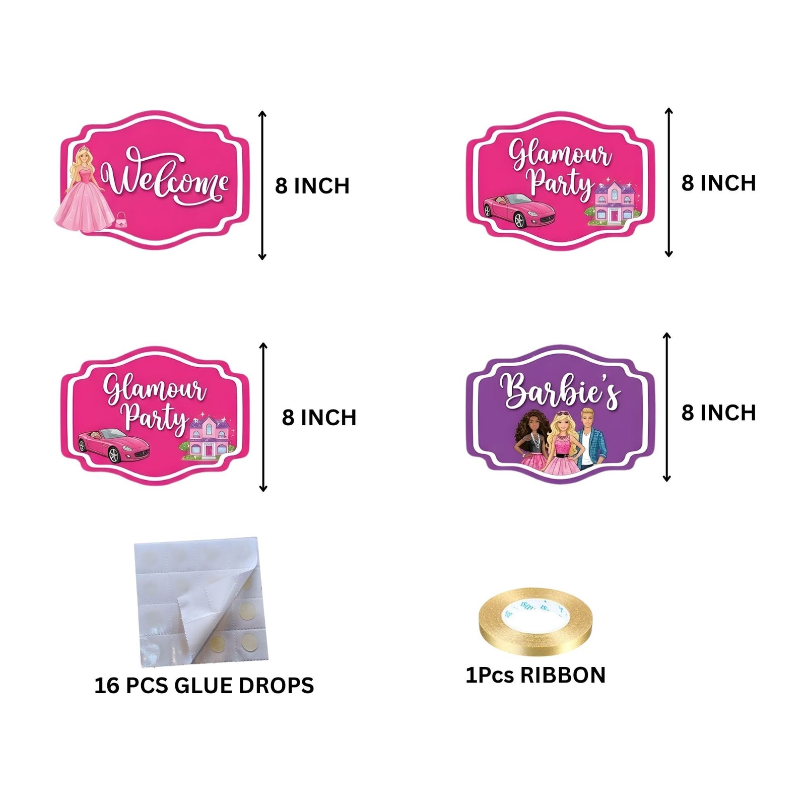 Barbie Door/Wall Hanging Dangler- (42 Inches/250 GSM Cardstock/Pink & Purple/6Pcs)