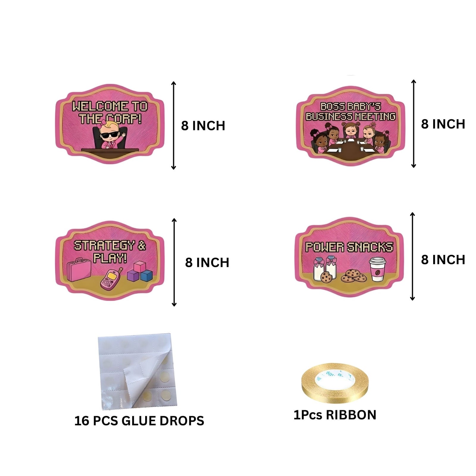 Boss Baby Business Girl Door/Wall Hanging Dangler- (42 Inches/250 GSM Cardstock/Black & Pink /6Pcs)