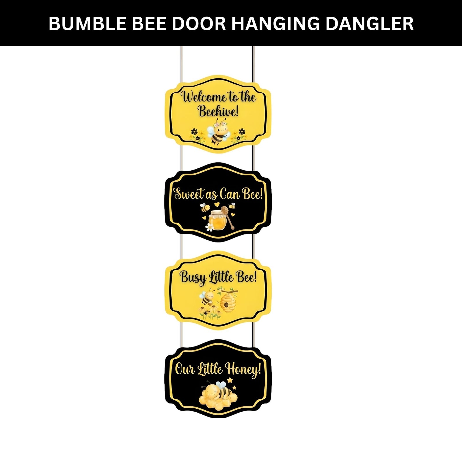 Bumble Bee Door/Wall Hanging Dangler- (42 Inches/250 GSM Cardstock/Yellow & Black/6Pcs)