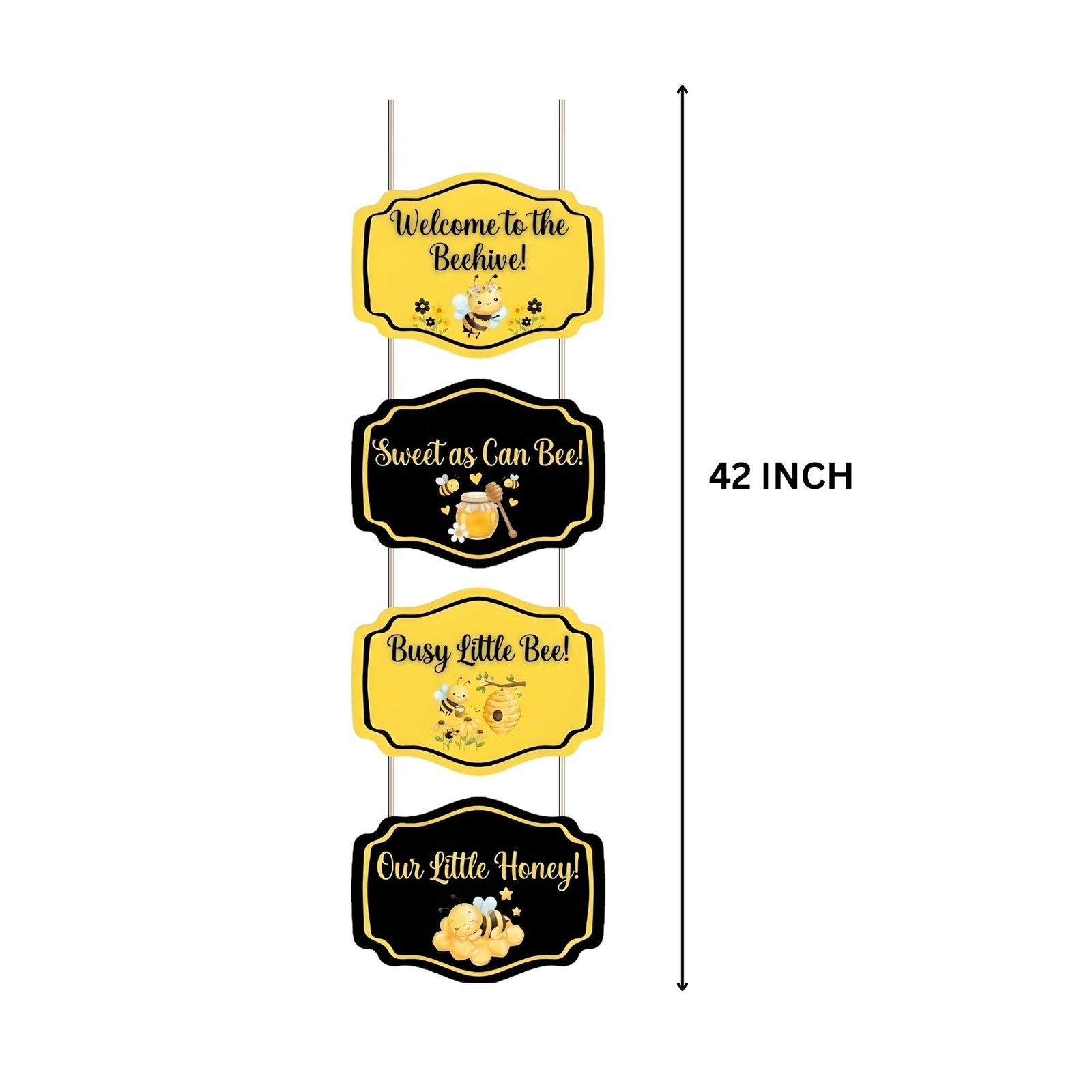 Bumble Bee Door/Wall Hanging Dangler- (42 Inches/250 GSM Cardstock/Yellow & Black/6Pcs)