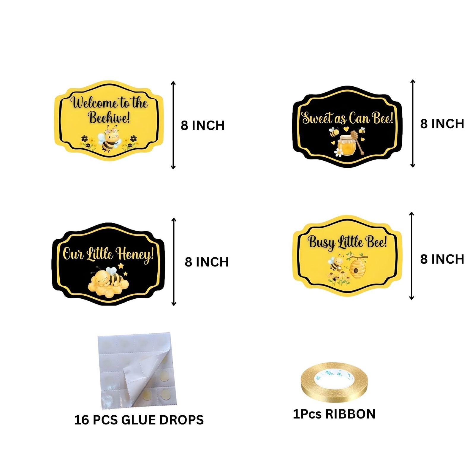 Bumble Bee Door/Wall Hanging Dangler- (42 Inches/250 GSM Cardstock/Yellow & Black/6Pcs)