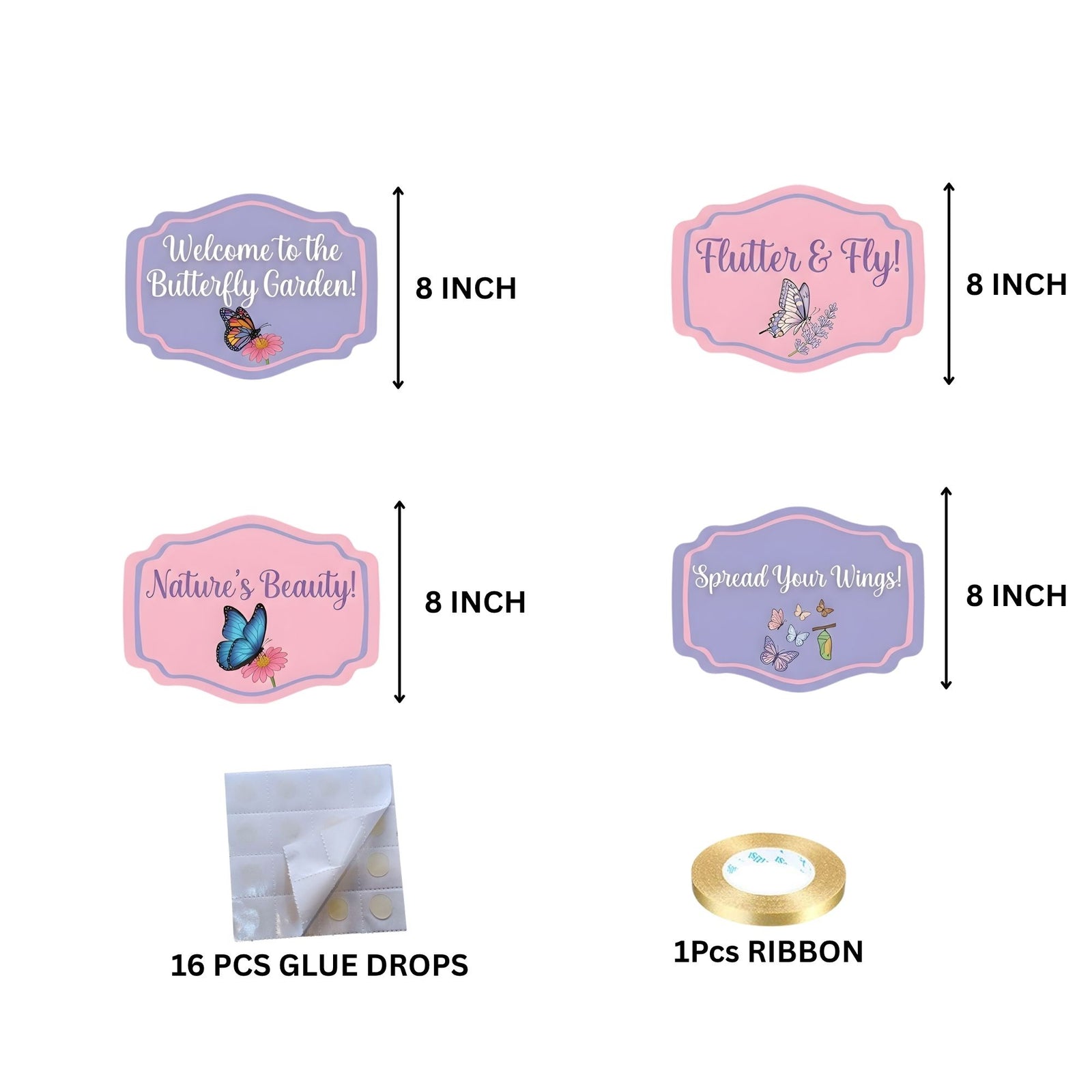 Butterfly Door/Wall Hanging Dangler- (42 Inches/250 GSM Cardstock/Pink & Purple/6Pcs)