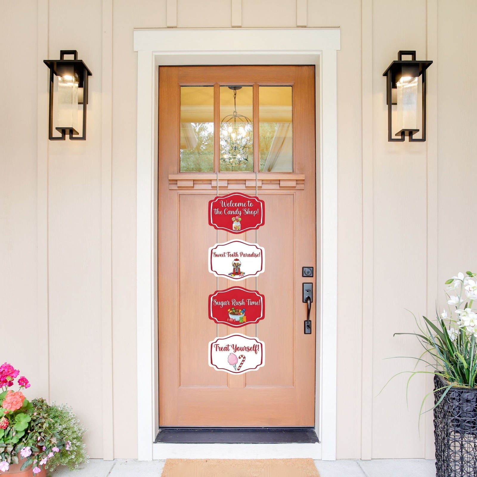Candy Shop Door/Wall Hanging Dangler- (42 Inches/250 GSM Cardstock/Red & White/6Pcs)