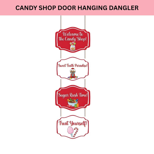 Load image into Gallery viewer, Candy Shop Door/Wall Hanging Dangler- (42 Inches/250 GSM Cardstock/Red &amp; White/6Pcs)
