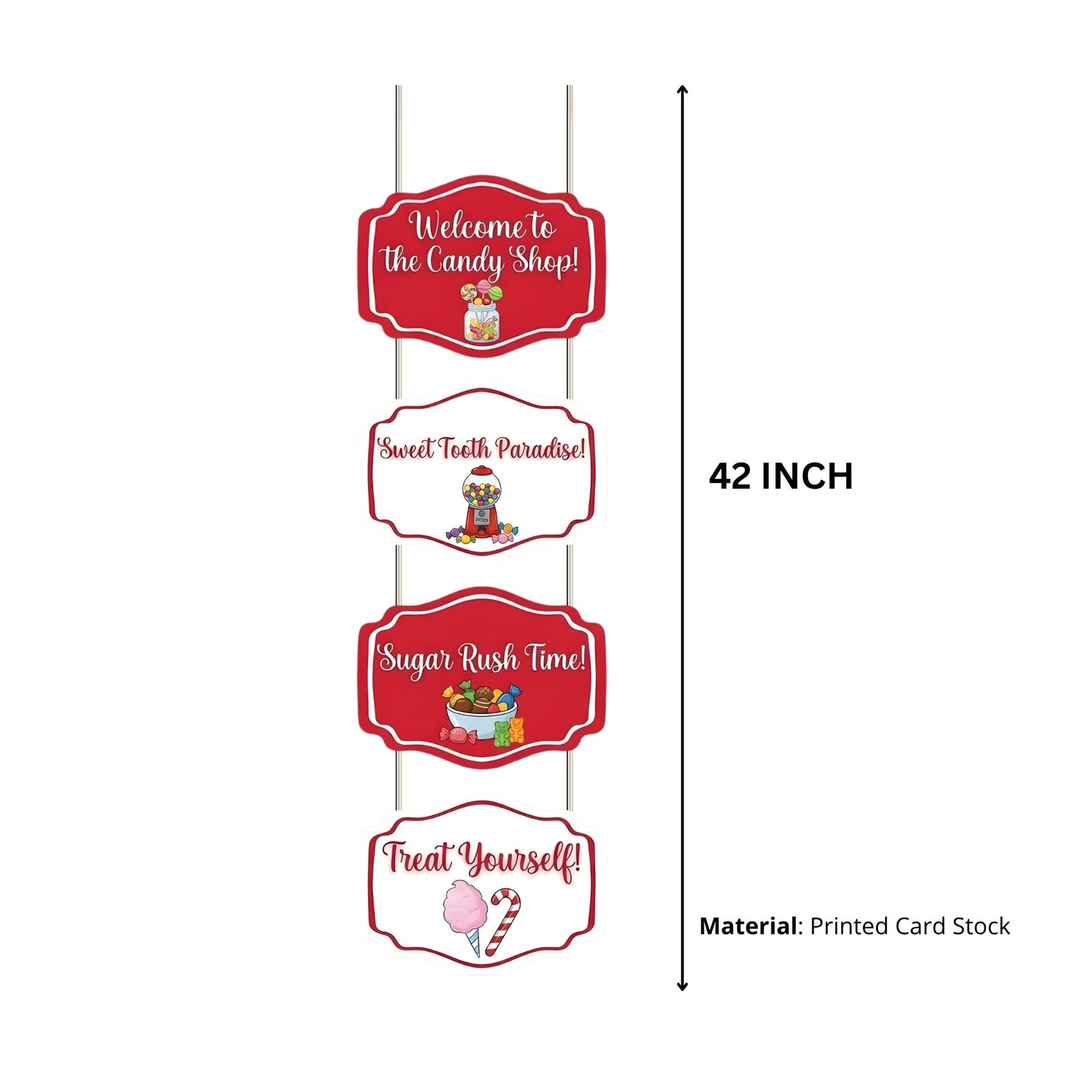 Candy Shop Door/Wall Hanging Dangler- (42 Inches/250 GSM Cardstock/Red & White/6Pcs)