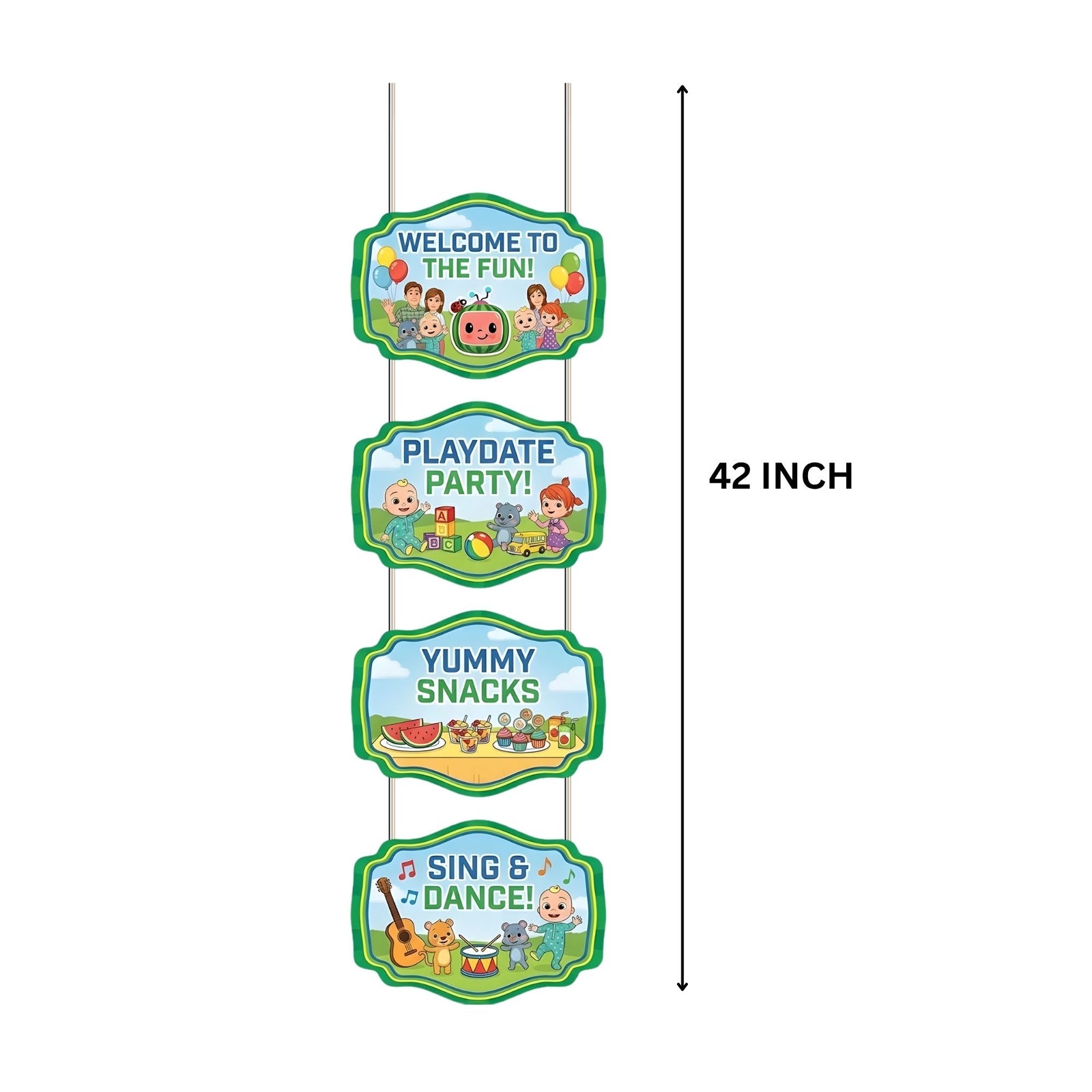 Cocomelon Door/Wall Hanging Dangler- (42 Inches/250 GSM Cardstock/Green & Blue/6Pcs)