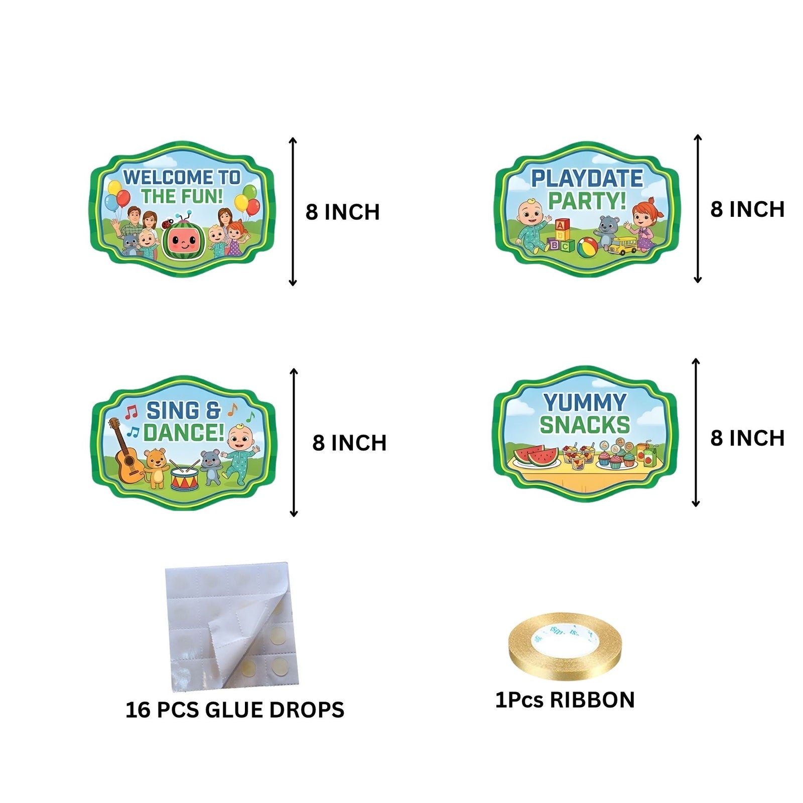 Cocomelon Door/Wall Hanging Dangler- (42 Inches/250 GSM Cardstock/Green & Blue/6Pcs)