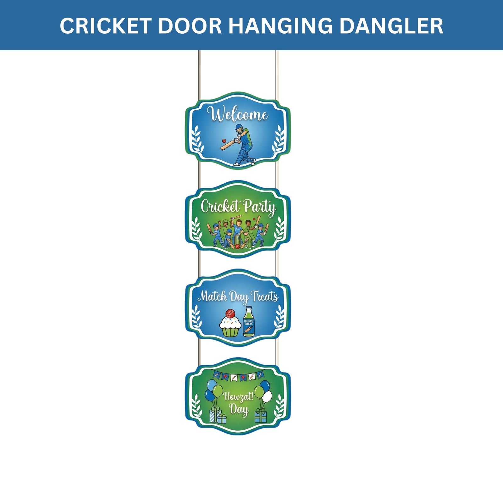 Cricket Door/Wall Hanging Dangler- (42 Inches/250 GSM Cardstock/Blue & Green/6Pcs)
