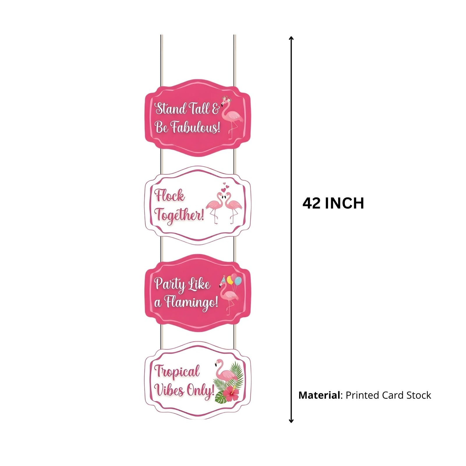 Flamingo Door/Wall Hanging Dangler- (42 Inches/250 GSM Cardstock/Pink & White/6Pcs)