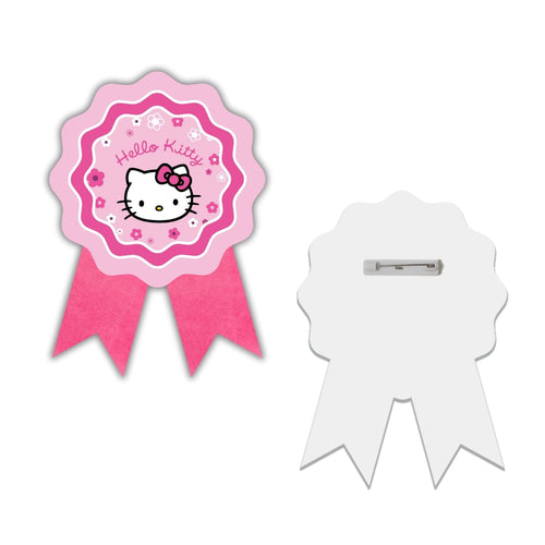 Load image into Gallery viewer, Hello Kitty Theme Birthday Badges for Kids – 4x3 Inch 250gsm Cardstock with Pin | PartyDecor Mall (Hello Kitty)
