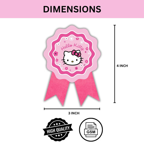 Load image into Gallery viewer, Hello Kitty Theme Birthday Badges for Kids – 4x3 Inch 250gsm Cardstock with Pin | PartyDecor Mall (Hello Kitty)
