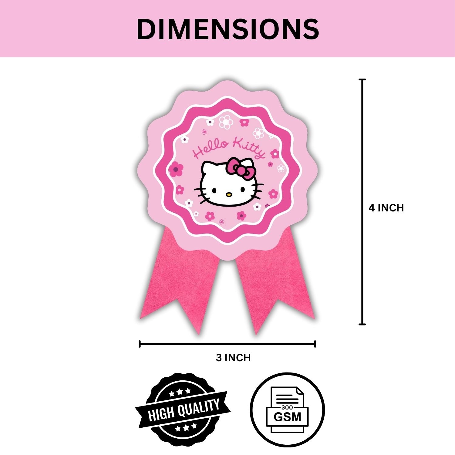 Hello Kitty Theme Birthday Badges for Kids – 4x3 Inch 250gsm Cardstock with Pin | PartyDecor Mall (Hello Kitty)