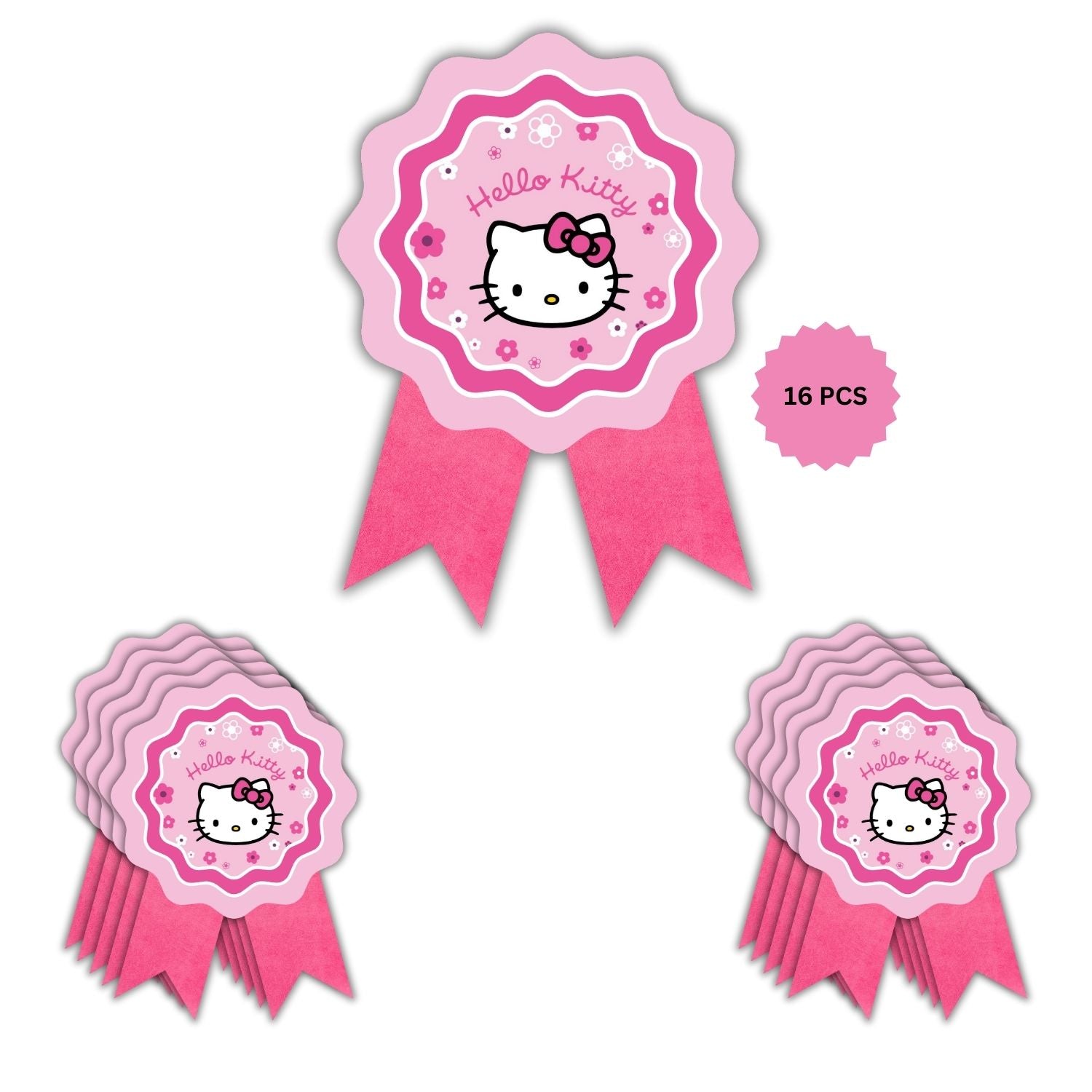 Hello Kitty Theme Birthday Badges for Kids – 4x3 Inch 250gsm Cardstock with Pin | PartyDecor Mall (Hello Kitty)