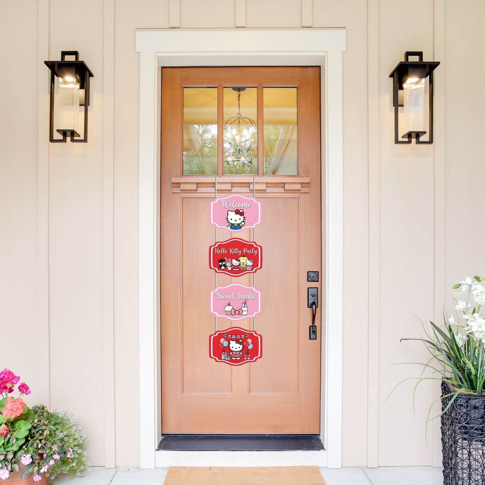 Hello Kitty Door/Wall Hanging Dangler- (42 Inches/250 GSM Cardstock/Pink & Red/6Pcs)