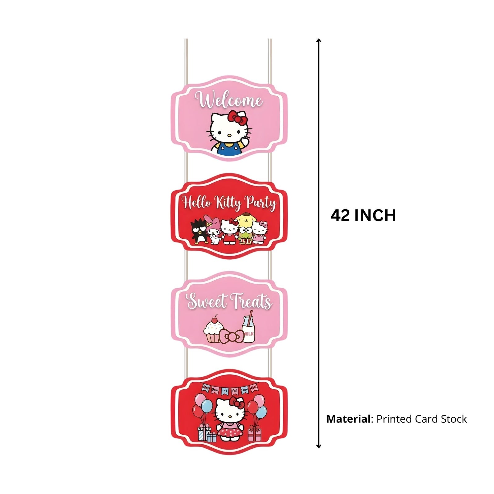 Hello Kitty Door/Wall Hanging Dangler- (42 Inches/250 GSM Cardstock/Pink & Red/6Pcs)