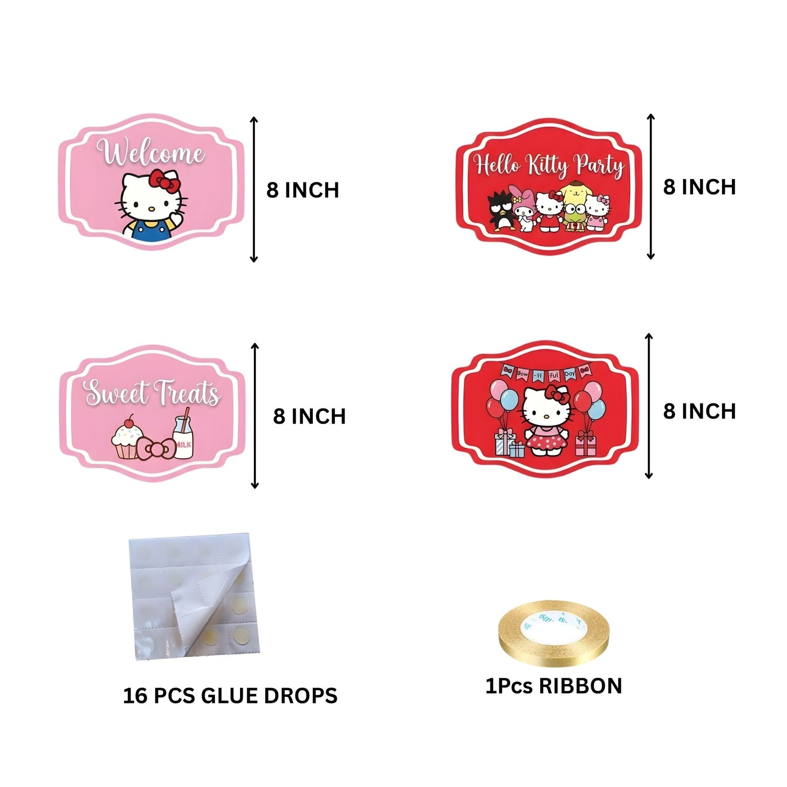 Hello Kitty Door/Wall Hanging Dangler- (42 Inches/250 GSM Cardstock/Pink & Red/6Pcs)
