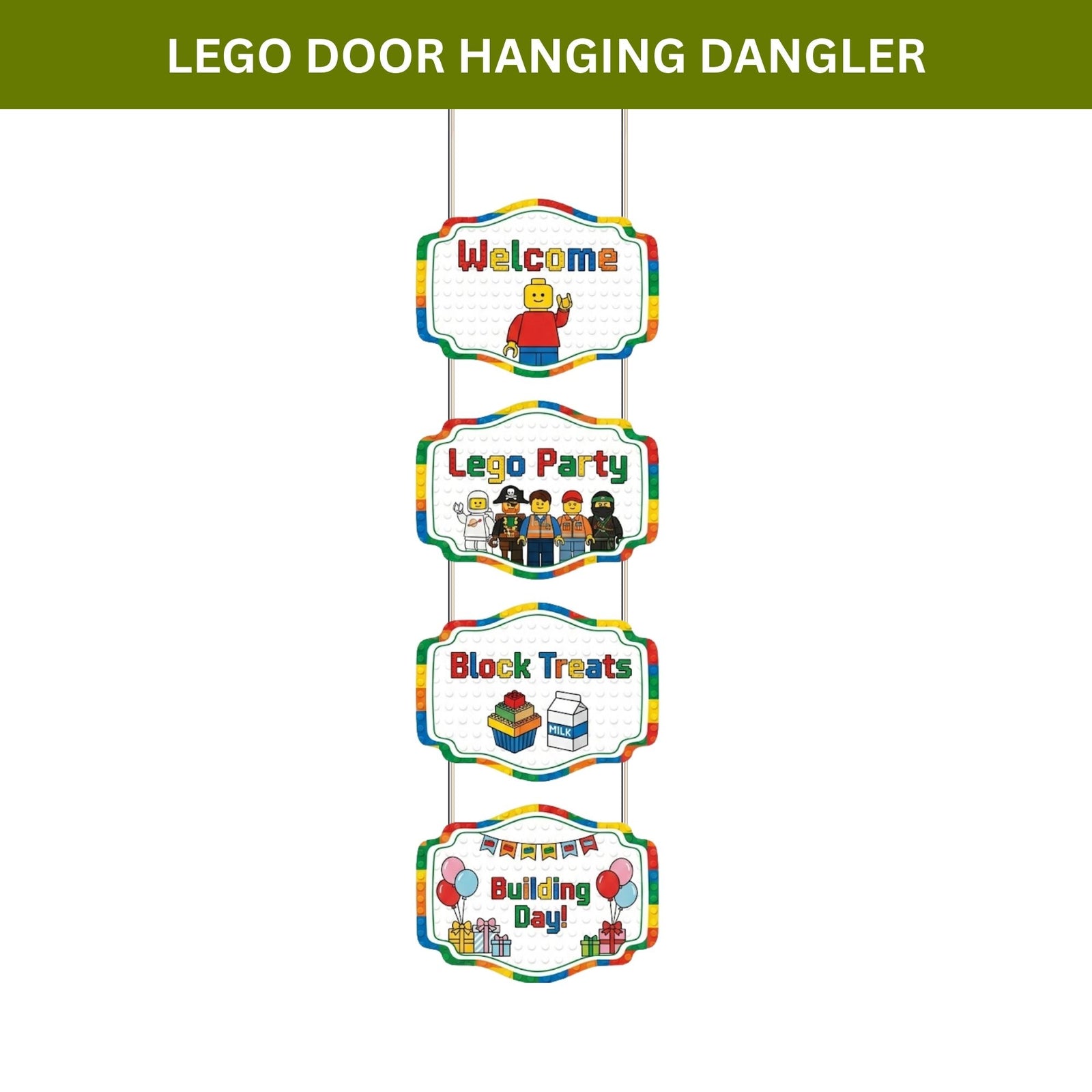 Lego Door/Wall Hanging Dangler- (42 Inches/250 GSM Cardstock/White & Blue/6Pcs)