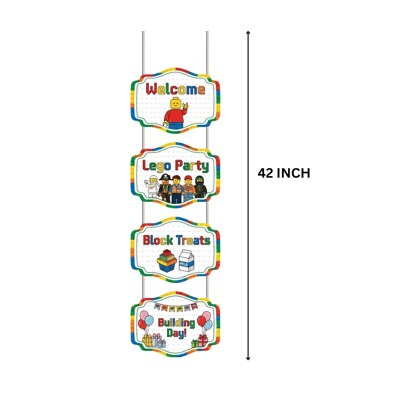 Lego Door/Wall Hanging Dangler- (42 Inches/250 GSM Cardstock/White & Blue/6Pcs)