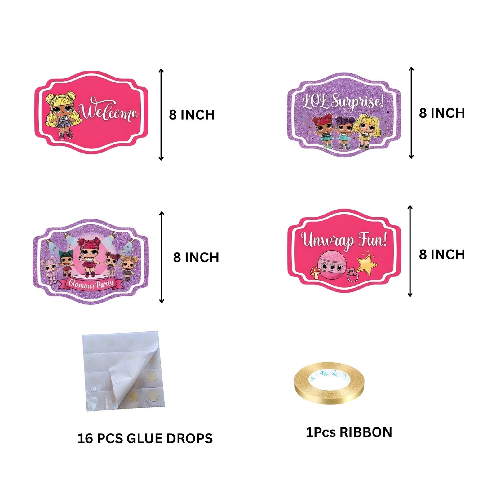 Lol Doll Door/Wall Hanging Dangler- (42 Inches/250 GSM Cardstock/Pink & Purple/6Pcs)