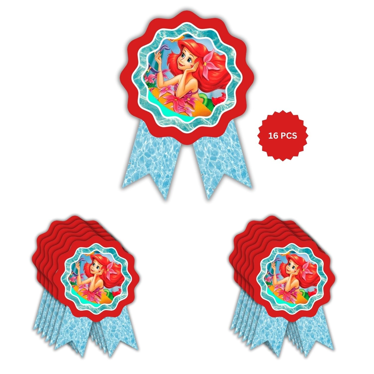 Mermaid Theme Birthday Badges for Kids – 4x3 Inch 250gsm Cardstock with Pin | PartyDecor Mall (Mermaid)