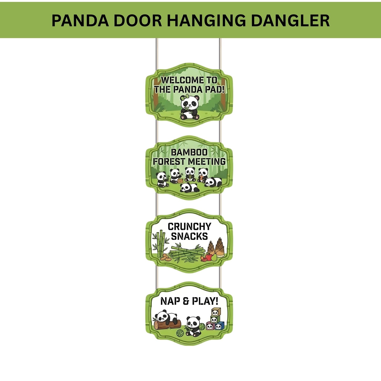 Panda Door/Wall Hanging Dangler- (42 Inches/250 GSM Cardstock/Green & White/6Pcs)
