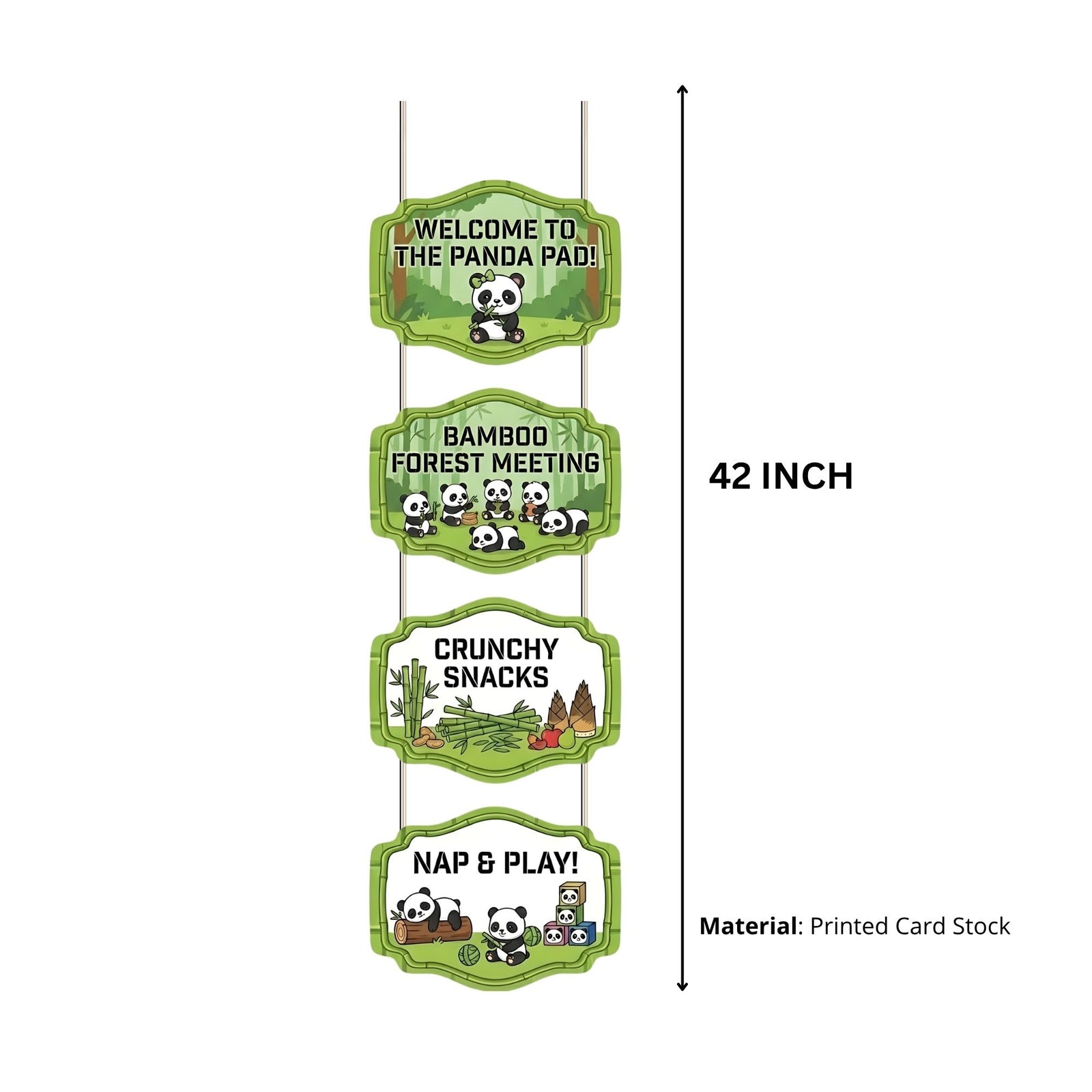 Panda Door/Wall Hanging Dangler- (42 Inches/250 GSM Cardstock/Green & White/6Pcs)