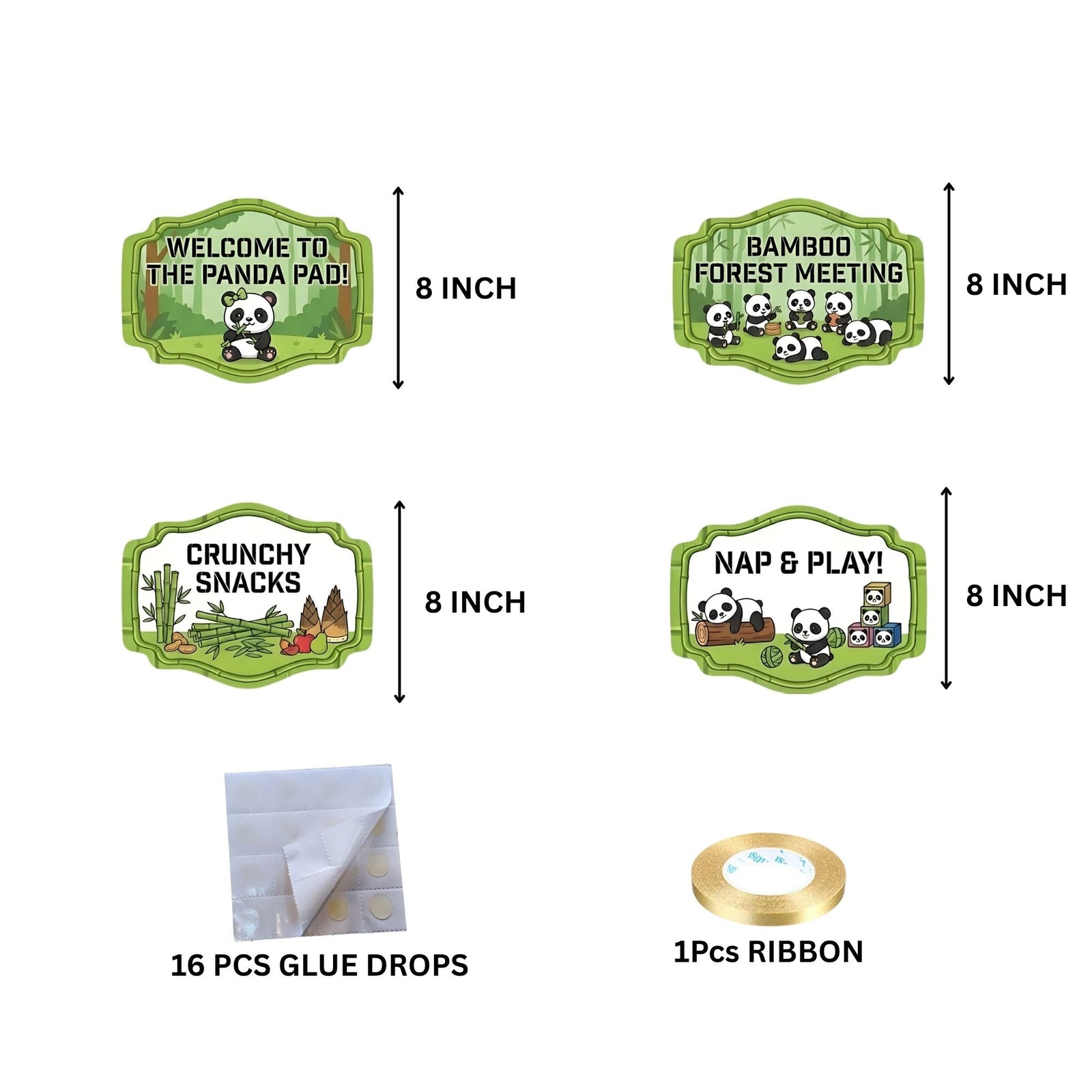 Panda Door/Wall Hanging Dangler- (42 Inches/250 GSM Cardstock/Green & White/6Pcs)