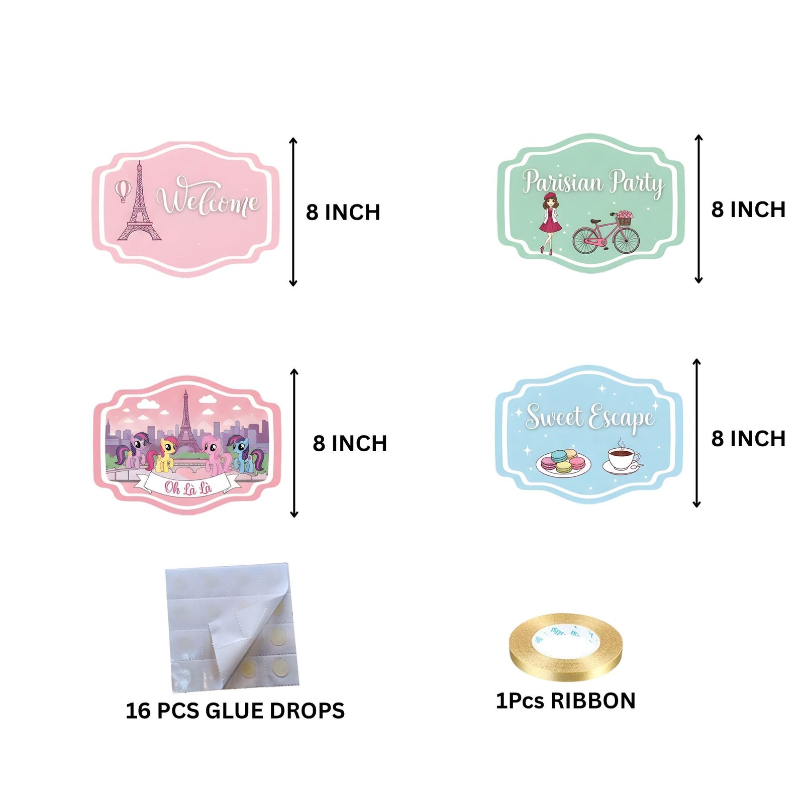 Paris Door/Wall Hanging Dangler- (42 Inches/250 GSM Cardstock/Pink & Blue/6Pcs)