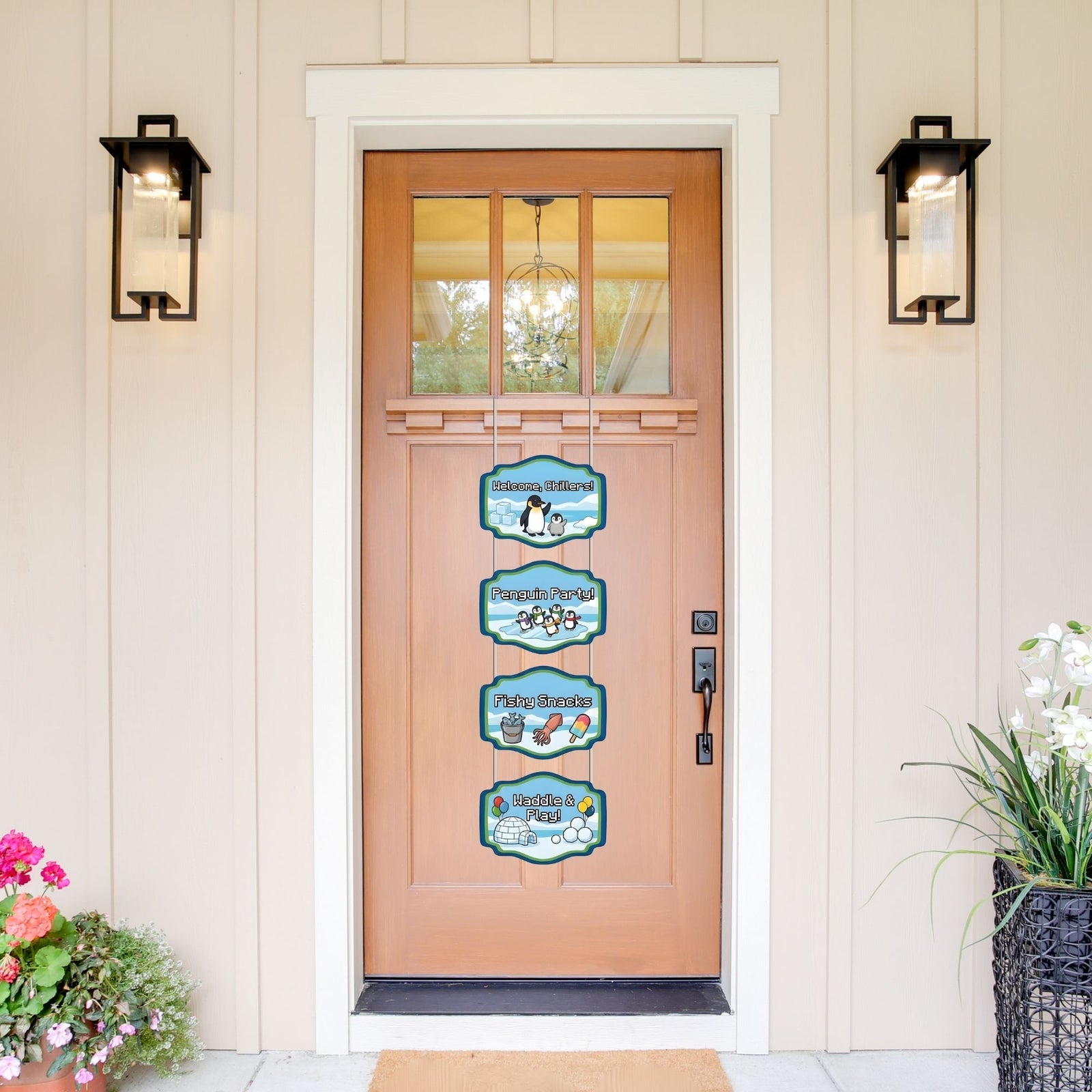 Penguin Door/Wall Hanging Dangler- (42 Inches/250 GSM Cardstock/Black & Blue/6Pcs)