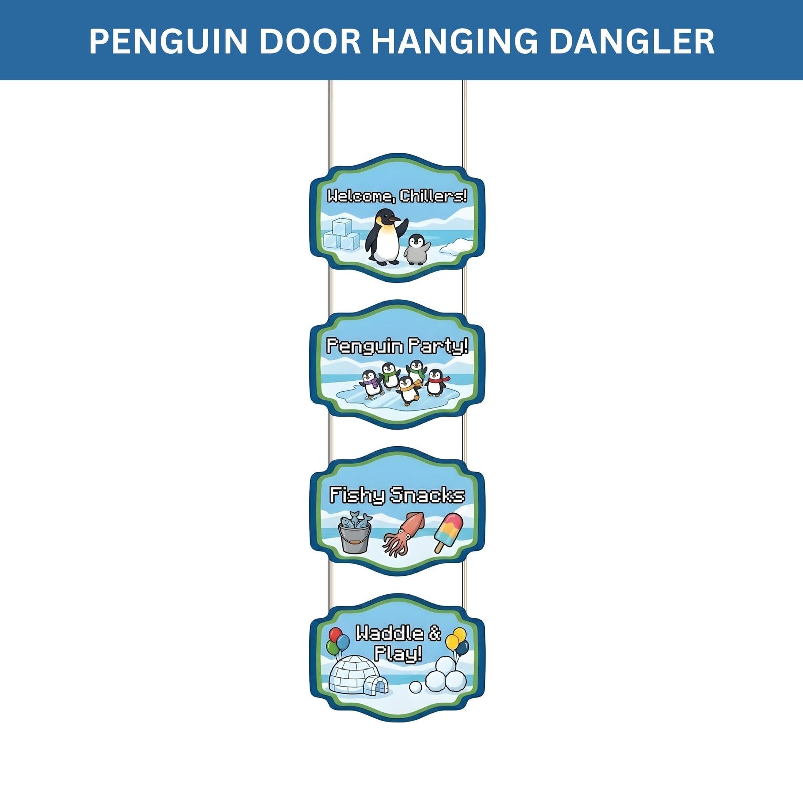 Penguin Door/Wall Hanging Dangler- (42 Inches/250 GSM Cardstock/Black & Blue/6Pcs)