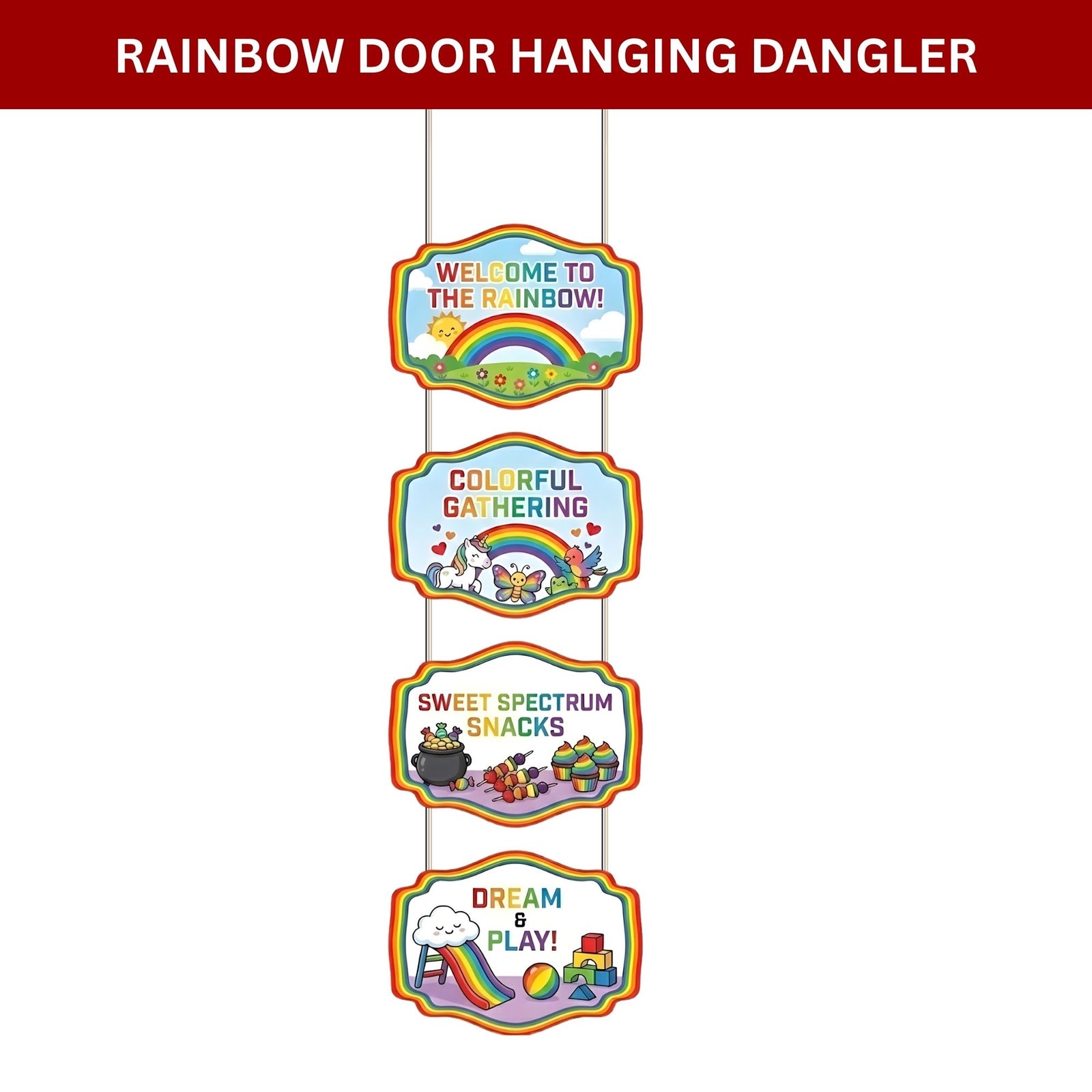 Rainbow Door/Wall Hanging Dangler- (42 Inches/250 GSM Cardstock/Red & Blue/6Pcs)