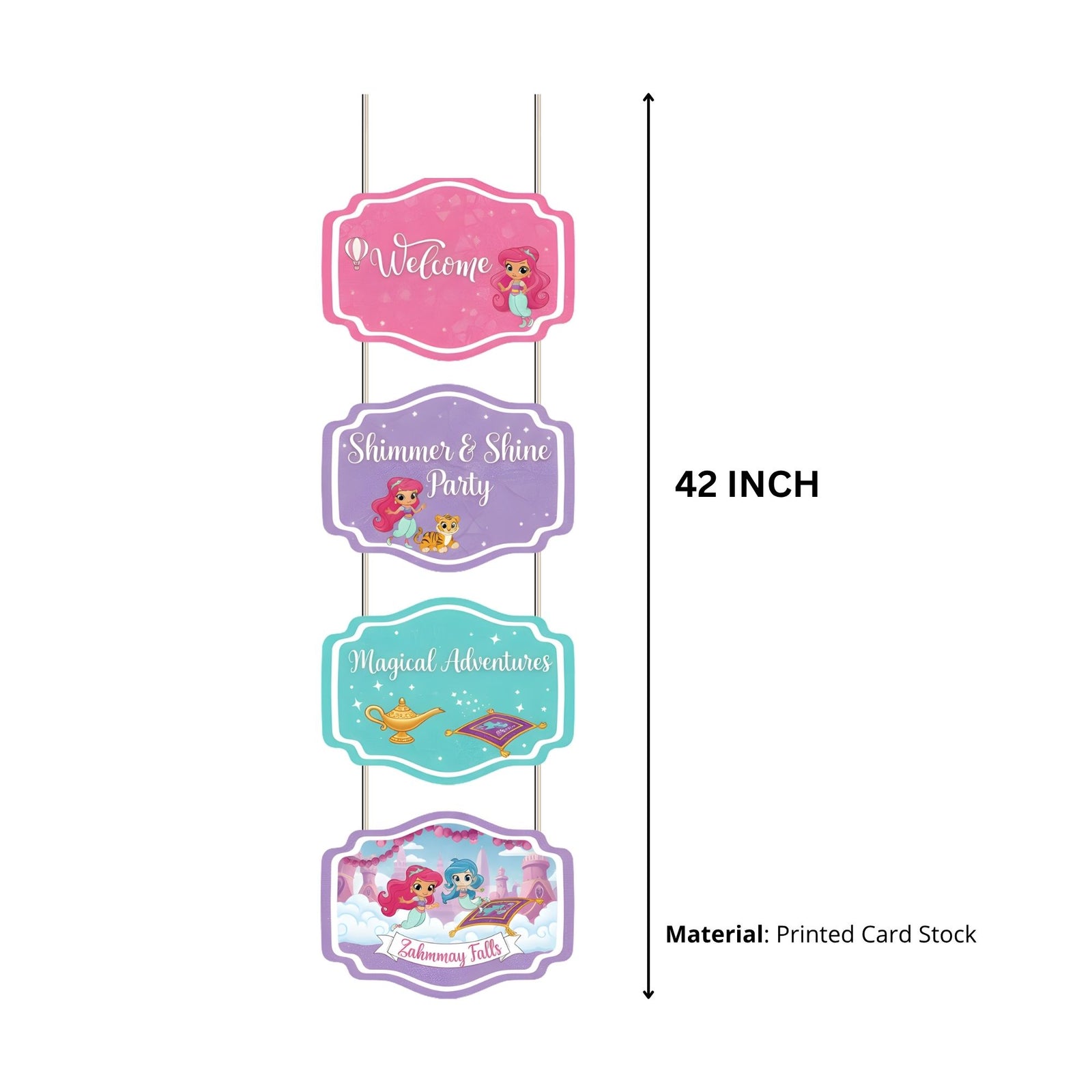 Shimmer& Shine Door/Wall Hanging Dangler- (42 Inches/250 GSM Cardstock/Pink & Purple/6Pcs)