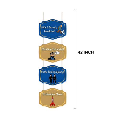 Load image into Gallery viewer, Tintin&amp;snowy's Adventures Door/Wall Hanging Dangler- (42 Inches/250 GSM Cardstock/Brown &amp; Blue/6Pcs)
