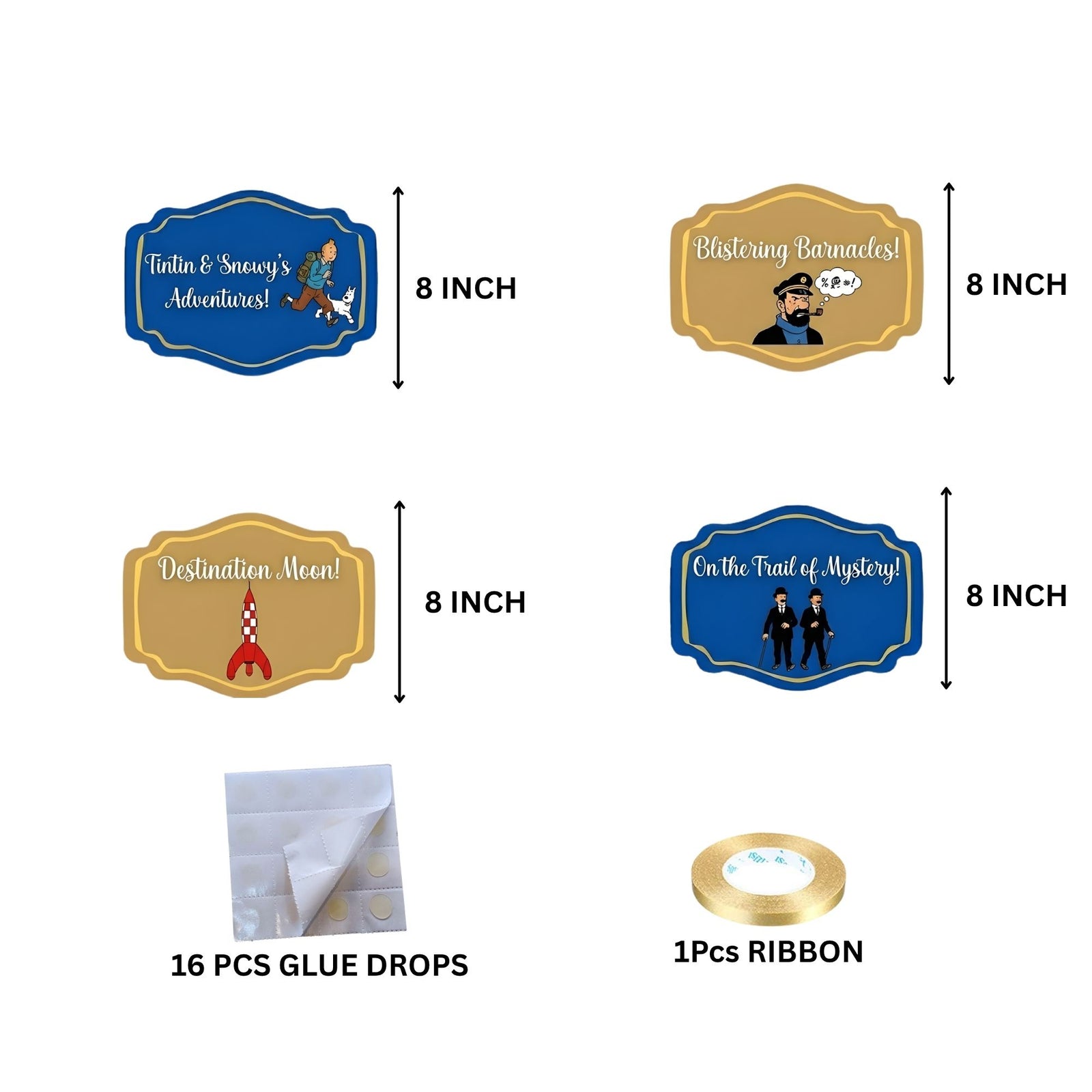 Tintin&snowy's Adventures Door/Wall Hanging Dangler- (42 Inches/250 GSM Cardstock/Brown & Blue/6Pcs)